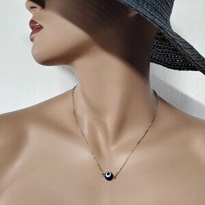 Gold Tone Evil Eye Charm Necklace 18"-20" Good Luck & Protection